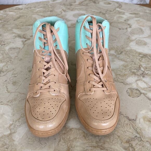 NIKE DUNK Sky HI VT QS Wedge Vachetta Tan Leather & Artic Green Patent Leather - Picture 2 of 14